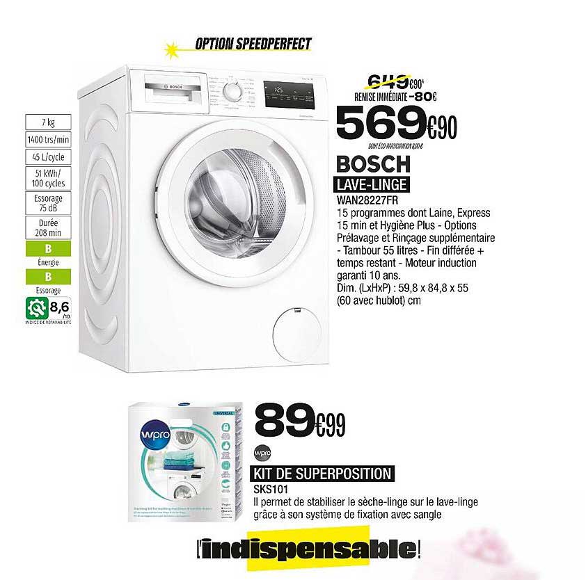 lave-linge bosch, kit de superpositioin wpro