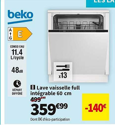 lave vaisselle full intégrable 60 cm beko