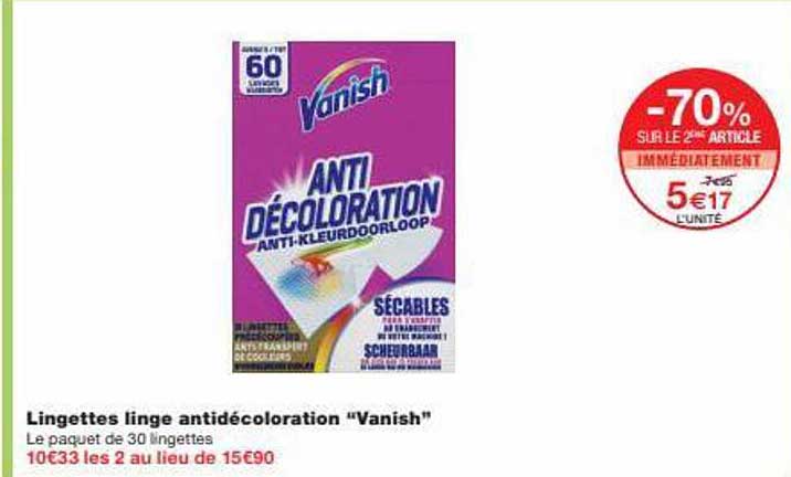 lingettes linge antidécoloration "vanish"