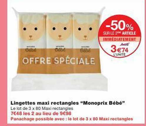 lingettes maxi rectangles "monoprix bébé"