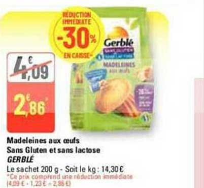 madeleines aux œufs sans gluten et sans lactose gerblé