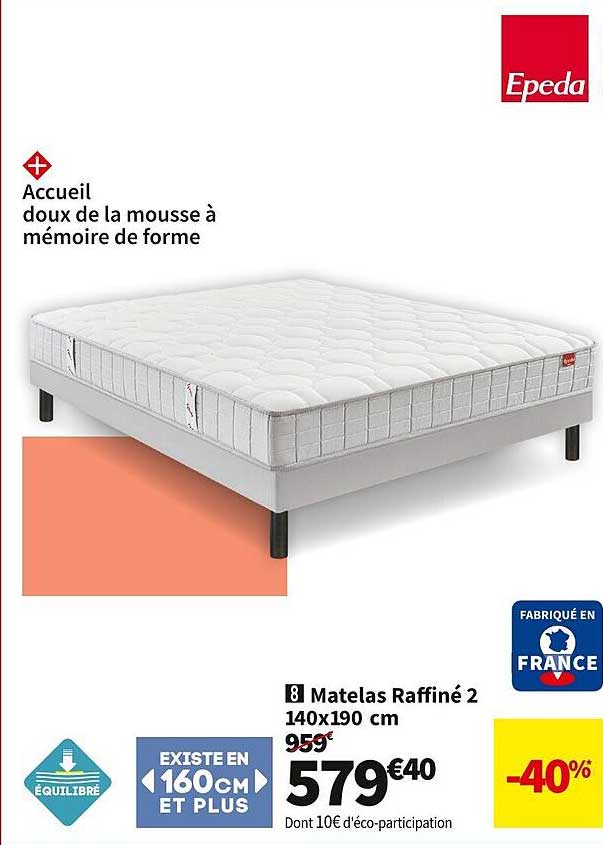 matelas raffiné 2 140 x 190 cm epeda