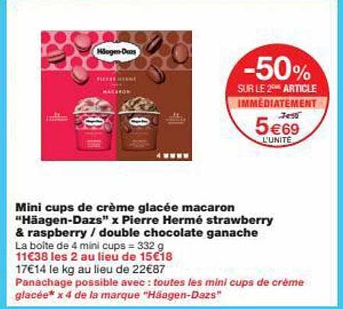 mini cups de crème glacée macaron "häagen-dazs" x pierre hermé strawberry & raspberry-double chocolate ganache