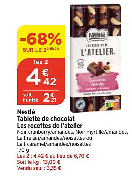 nestlé tablette de chocolat les recettes de l'atelier