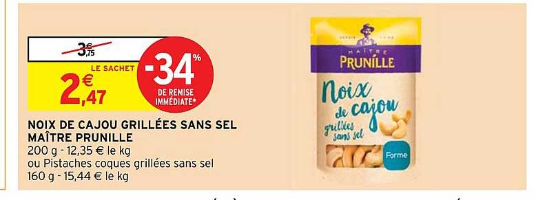 noix de cajou grillées sans sel maître prunille