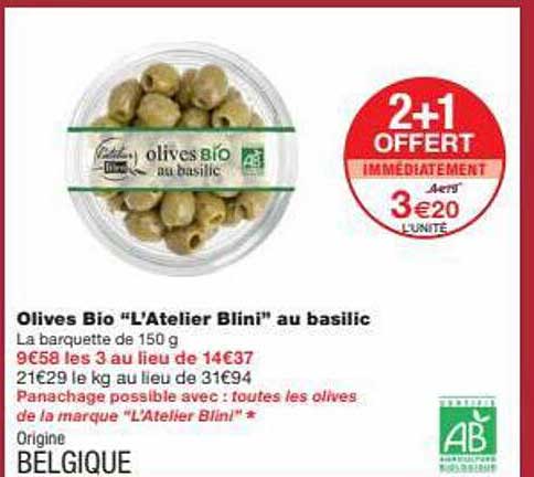 olives bio "l'atelier blini" au basilic