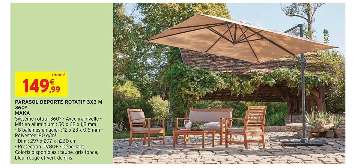 Parasol Déporté Rotatif 3 X 3m 360° Maka