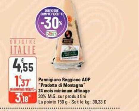 parmigiano reggiano aop prodotto di montagna 24 mois minimum affinage
