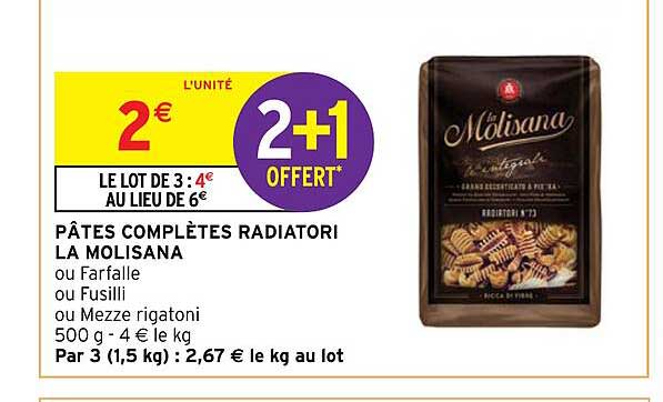 pâtes complètes radiatori la molisana
