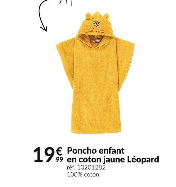 poncho enfant en coton jaune léopard