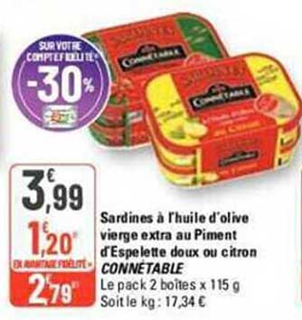 sardines à l'huile d'olive vierge extra au piment d'espelette doux ou citron connétable