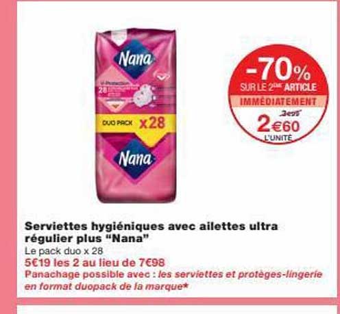 serviettes hygiéniques avec ailettes ultra régulier plus "nana"