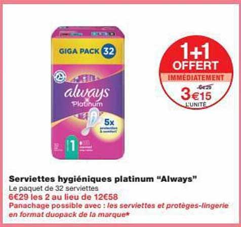 serviettes hygiéniques platinum "always"