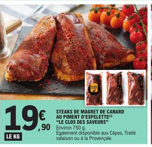 steaks de magret de canard au piment d'espelette "le clos des saveurs"