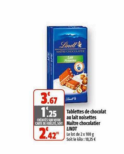 Tablettes De Chocolat Au Lait Noisettes Maître Chocolatier Lindt