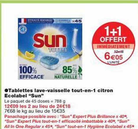 tablettes lave-vaisselle tout-en-1 citron ecolabel "sun"