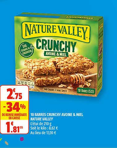 10 barres crunchy avoine & miel nature valley
