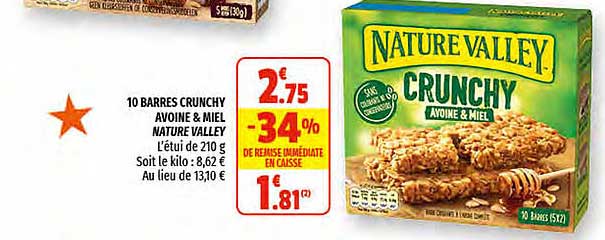 10 barres crunchy avoine & miel nature valley