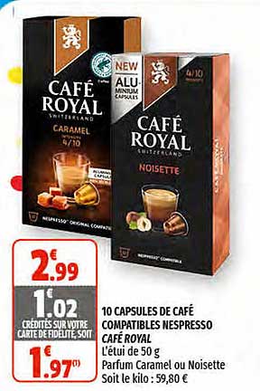 10 capsules de café compatibles nespresso café royal