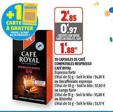 10 capsules de café compatibles nespresso café royal