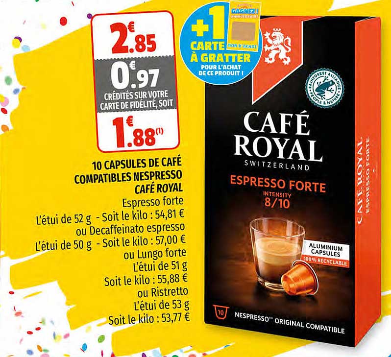 10 capsules de café compatibles nespresso café royal