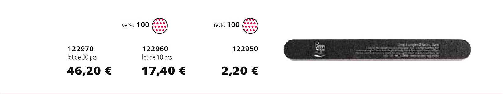 122970 lot de 30 pcs 122960 lot de 10 pcs 122950