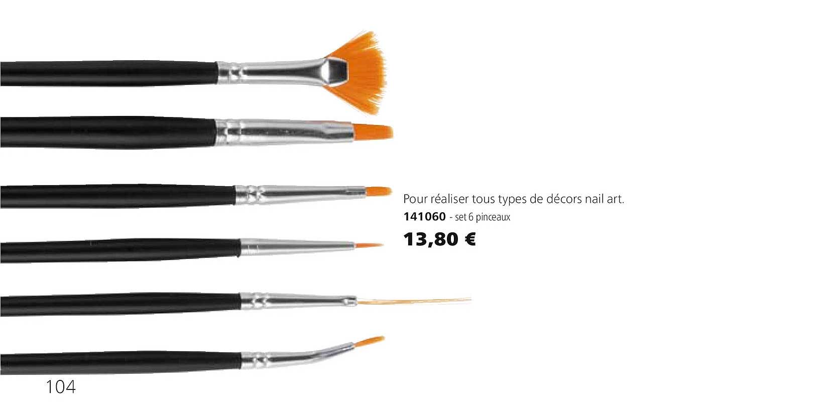 141060 set 6 pinceaux pour réalisé tous types de décors nail art