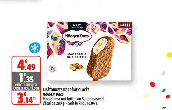 4 bâtonnets de crème glacée häagen-dazs