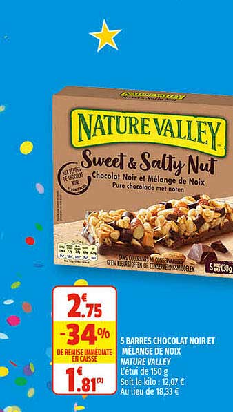 5 barres chocolat noir et mélange de noix nature valley