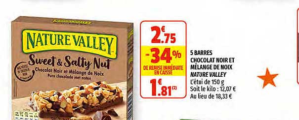 5 barres chocolat noir et mélange de noix nature valley