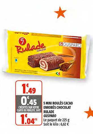 5 mini roulés cacao enrobés chocolat rulade gusparo