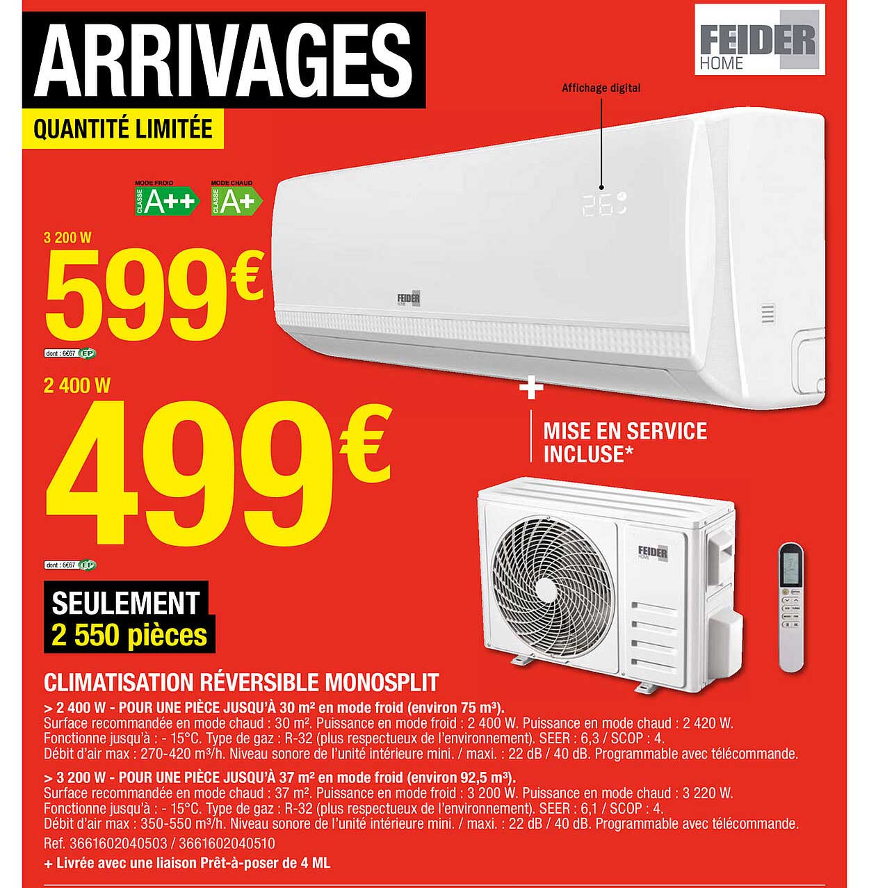 climatisation réversible monosplit feider