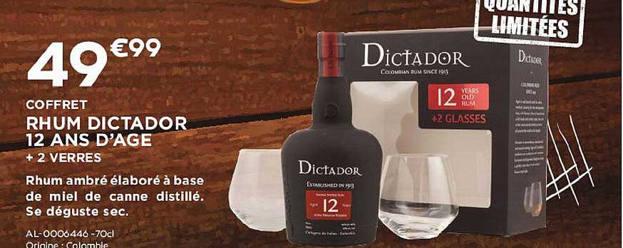 coffret rhum dictador 12 ans d'âge + 2 verres