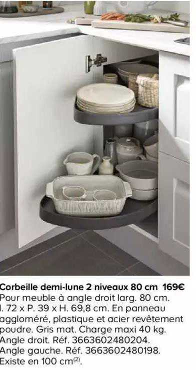 corbeille demi-lune 2 niveaux 80 cm