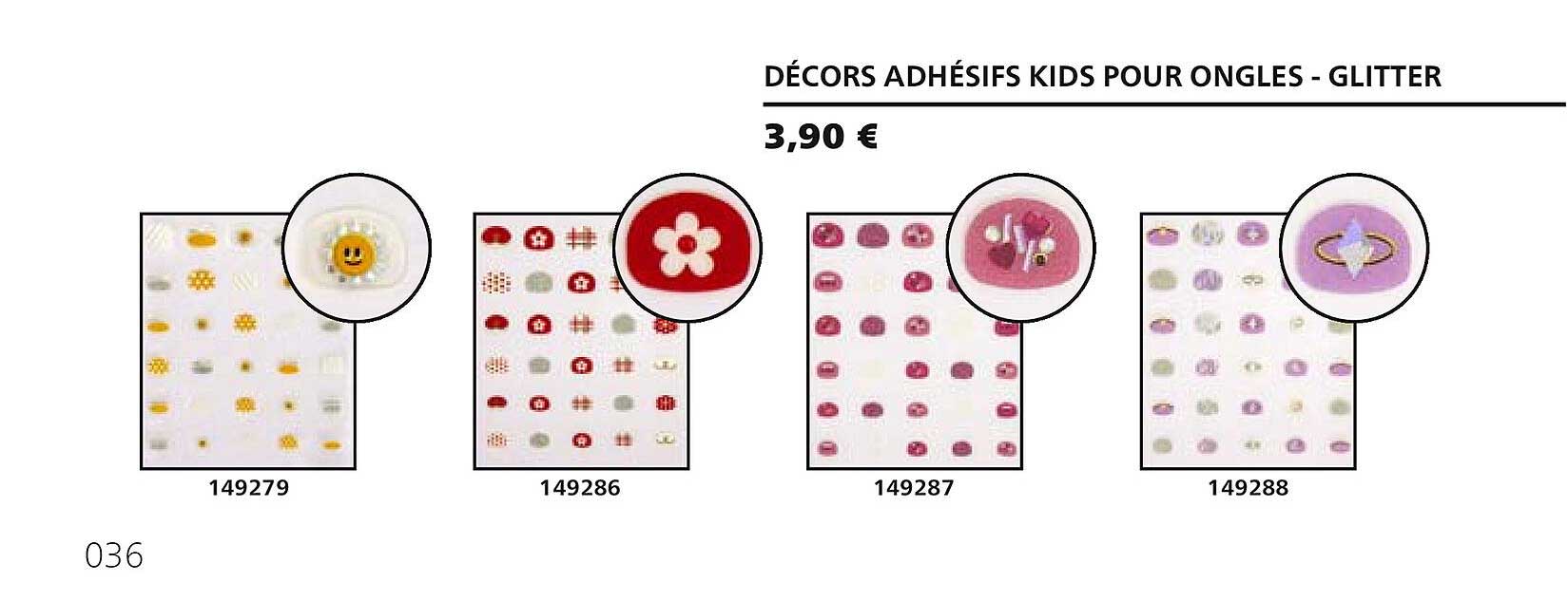 décors adhésfs kids pour ongles - glitter 149279 149286 149287 149288