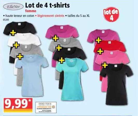 ellenor lot de 4 t-shirts