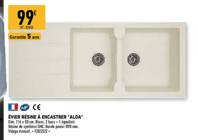 évier résine a encaster "aloa"