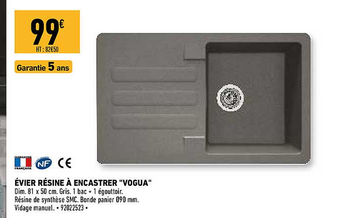 évier résine a encaster "vogua"