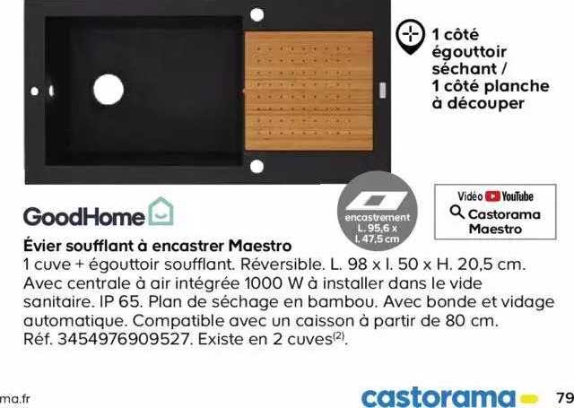 évier soufflant à encastrer maestro goodhome