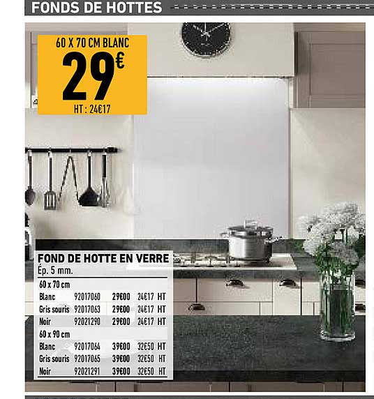 fond de hotte en verre ep. 5 mm.