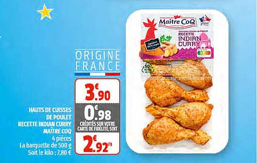 hauts de cuisses de poulet racette indian curry maître coq