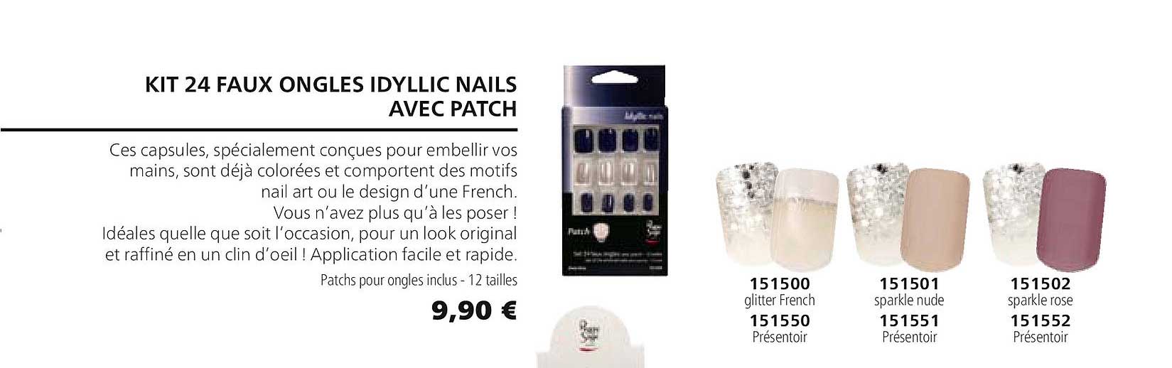 kit 24 faux ongles idyllic nails avec patch