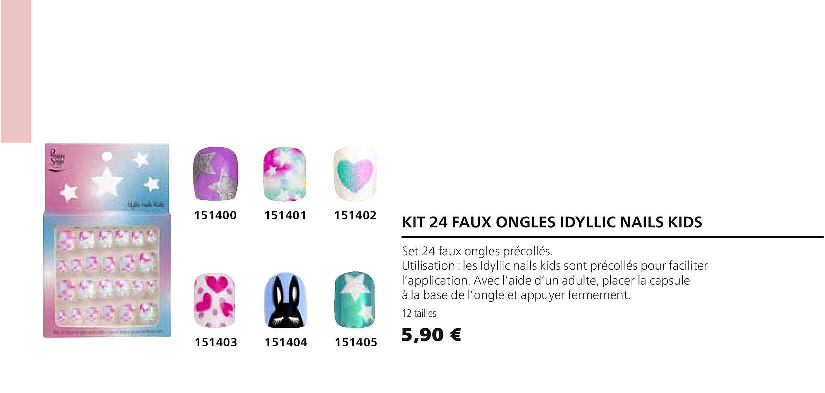 kit 24 faux ongles idyllic nails kids 151400 151401 151402 151403 151404 151405