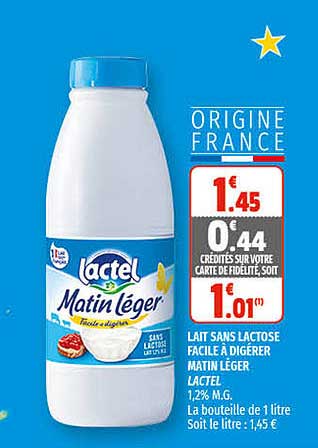 lait sans lactose facile à digérer matin léger lactel