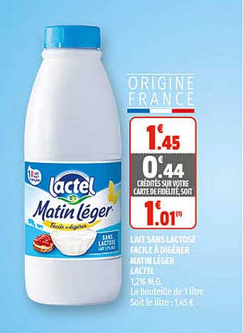 lait sans lactose facile à digérer matin léger lactel