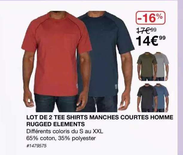 lot de 2 tee shirts manches courtes homme rugged éléments