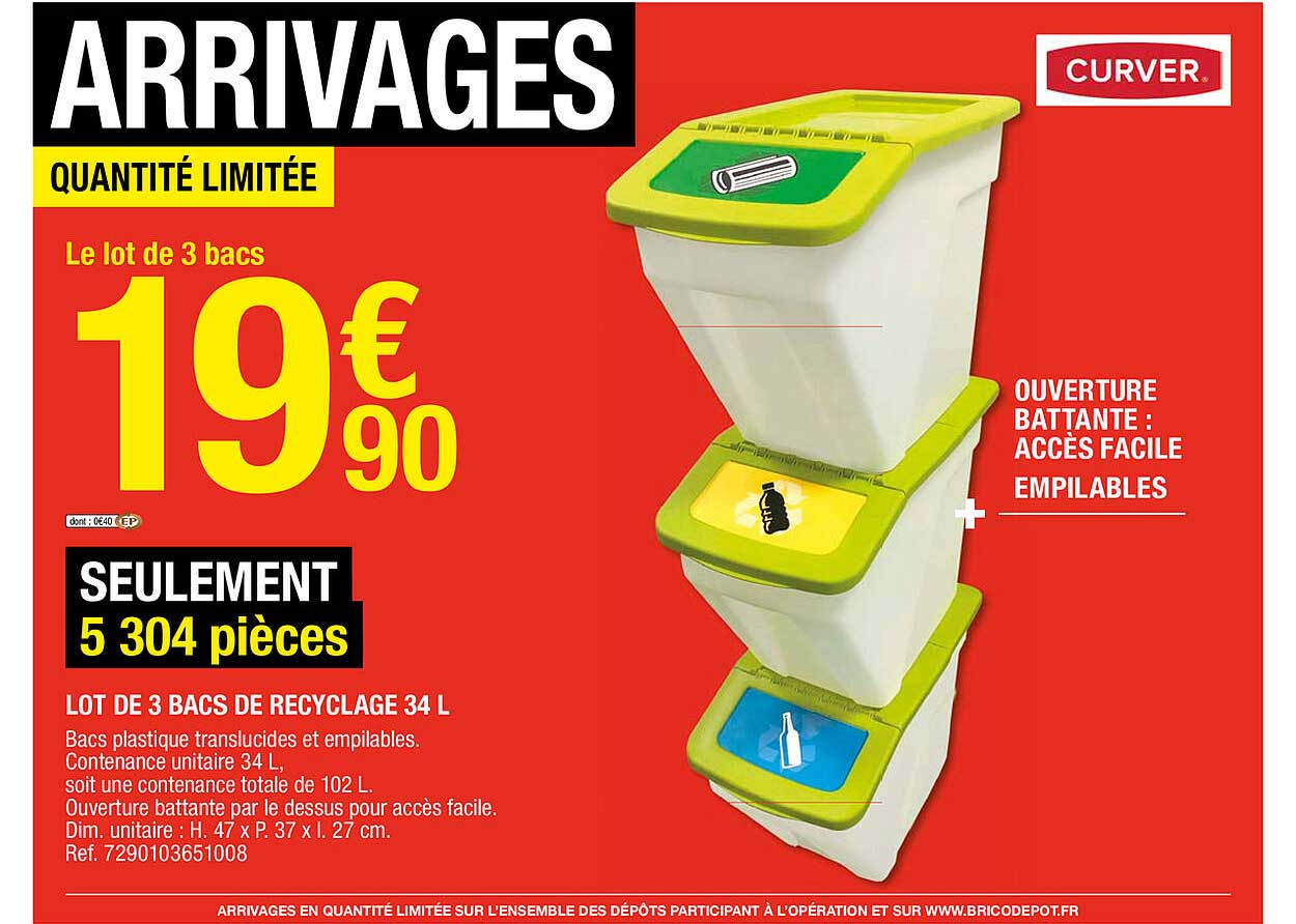 lot de 3 bacs de recyclage 34 l