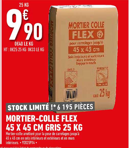 mortier-colle flex 45 x 45 cm gris 25 kg