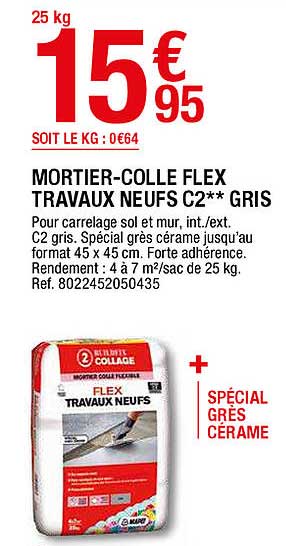 mortier-colle flex travaux neufs c2 gris