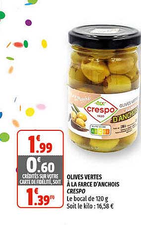 olives vertes à la farce d'anchois crespo
